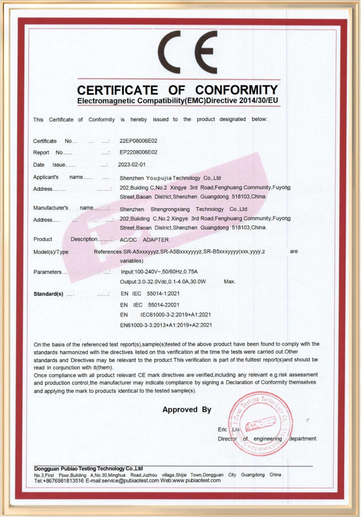 CE Certificate OF power adapter